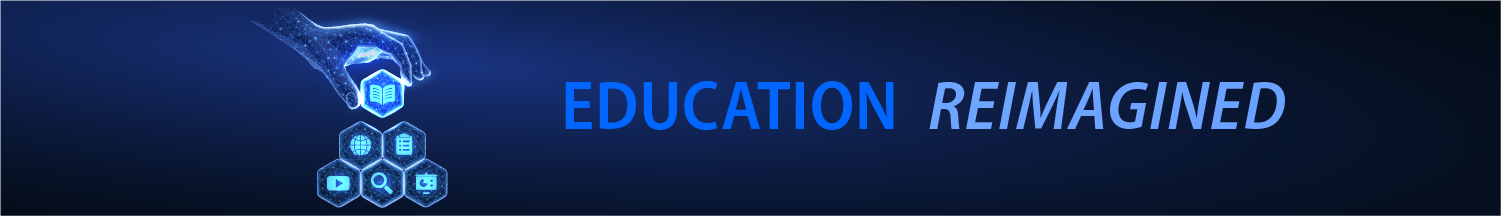 Education represented by a pyramid of technologies with a hand putting a new technology at the top