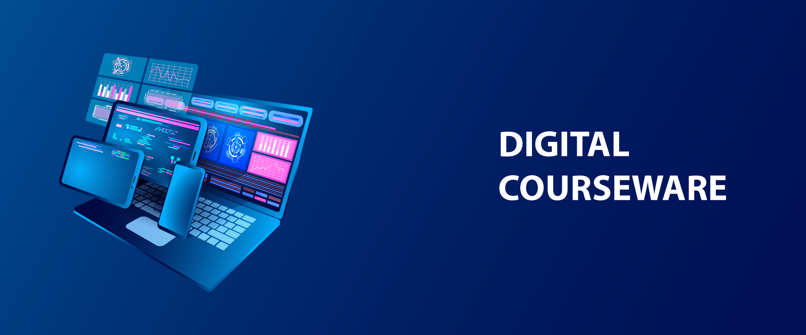 Digital courseware represented by laptop and mobile devices
